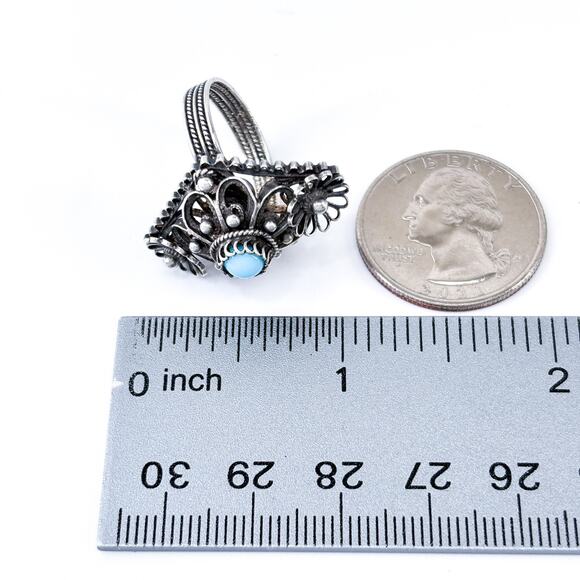 Vintage Sterling Silver 925 Filigree Persian Turquoise Ring Size 6 - Picture 8 of 8